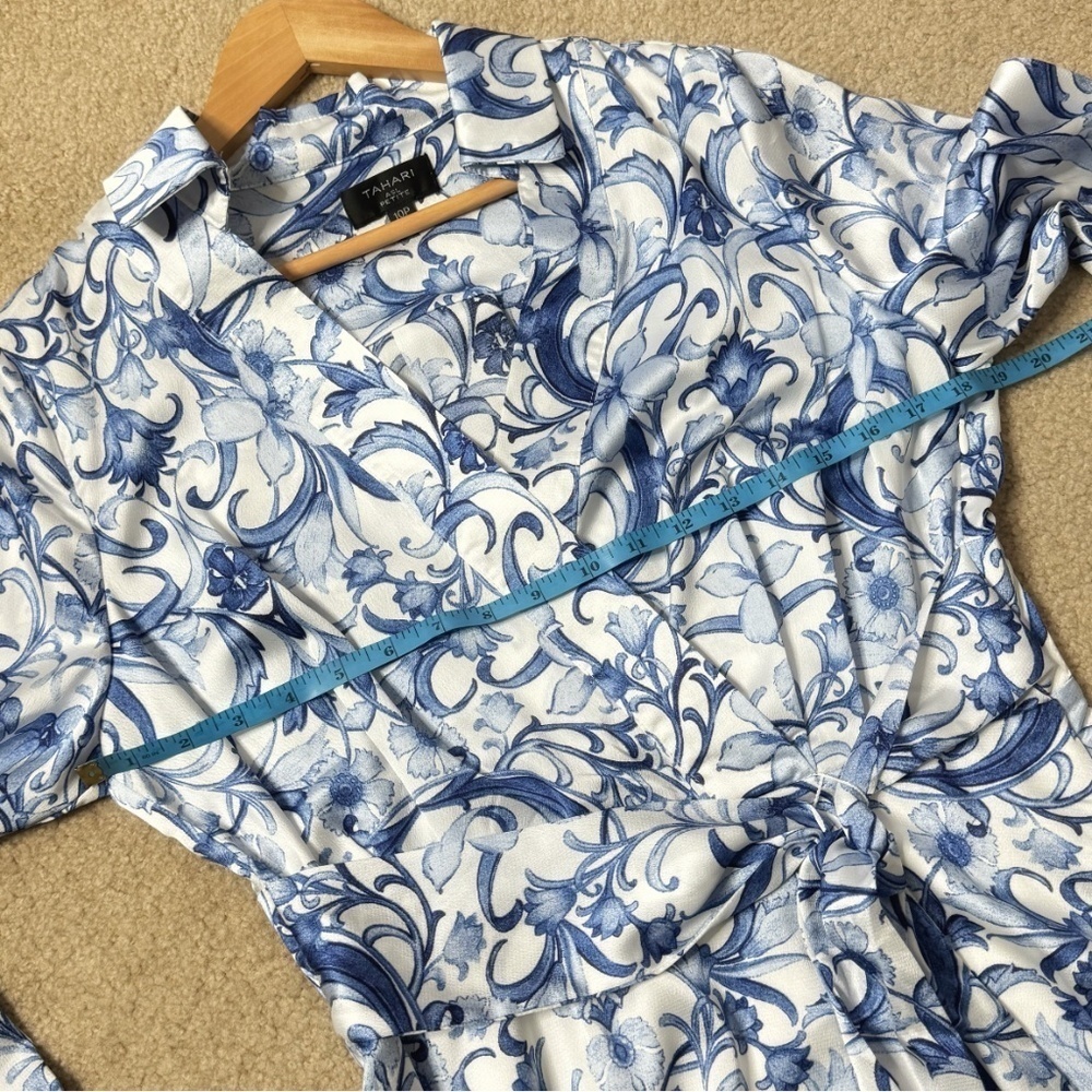 NWT Tahari Petite Hammered Satin Shirt Dress Faux Wrap Styling Long Sleeve Midi - Picture 10 of 16